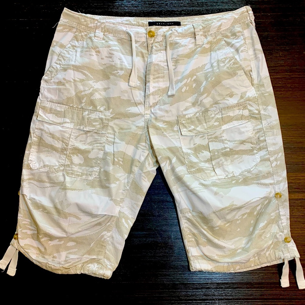Sean John Utility White Camo Cargo Shorts